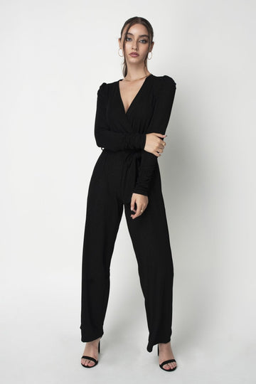 Black Metallic Stretch Jumpsuit Double Second